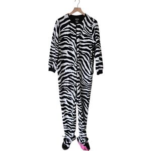 Nick And Nora Black & White Zebra Footed Onesie Pajamas